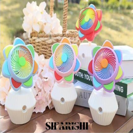 Rechargeable Flower-Shape Table Fan with Mist Spray & Humidifier