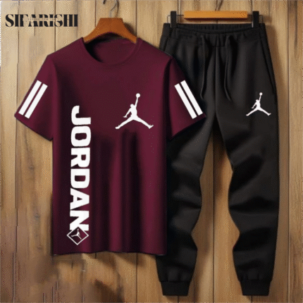 Printed Trouser T-Shirt Summer Tracksuit – Maroon